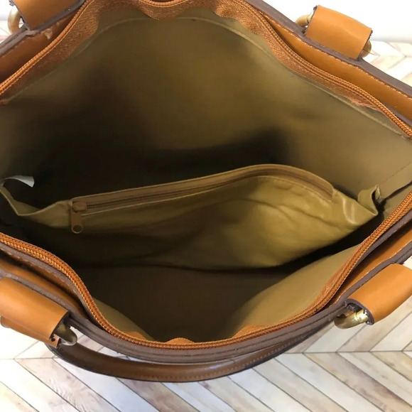 Faux Leather Vegan Camel Brown Tote Bag w/ Handles Country Western 70s Style - Picture 9 of 9